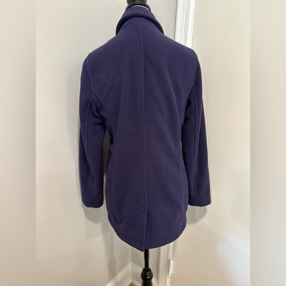 LL Bean Womens Sz:S Navy Blue Fleece Polartec Peacoat Double Breasted Jacket. - Picture 2 of 10